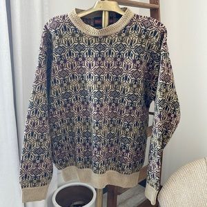 Vintage Stone Haven Ramie/Cotton handsome sweater. Tan, purple, blue & green.